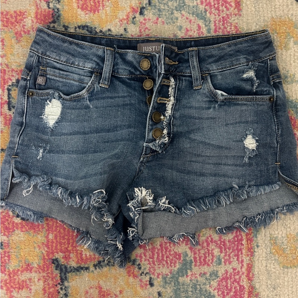Just USA Women's Frayed Denim Shorts - Blue